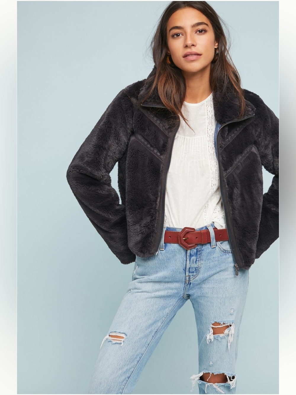 Anthropologie Chevron Faux Fur Coat